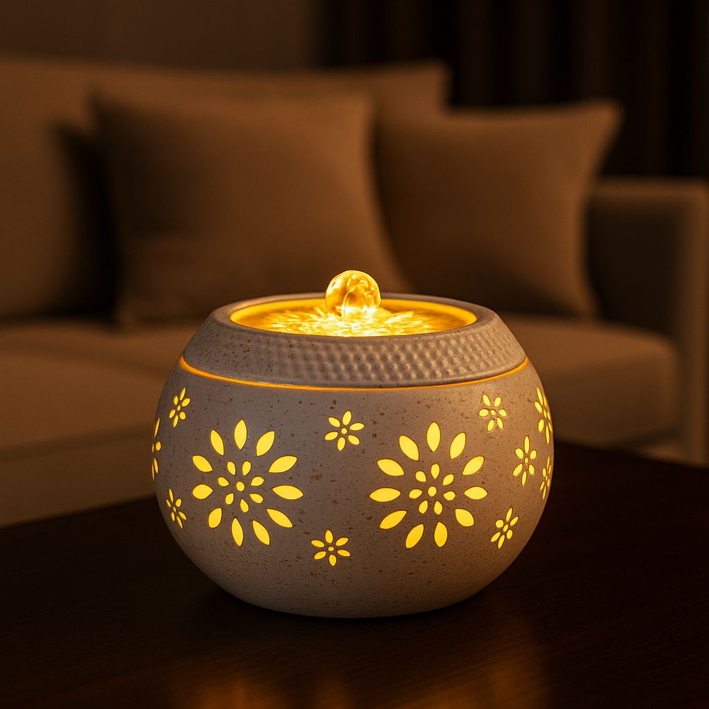 Fântână decorativă perforată cu lumină caldă LED